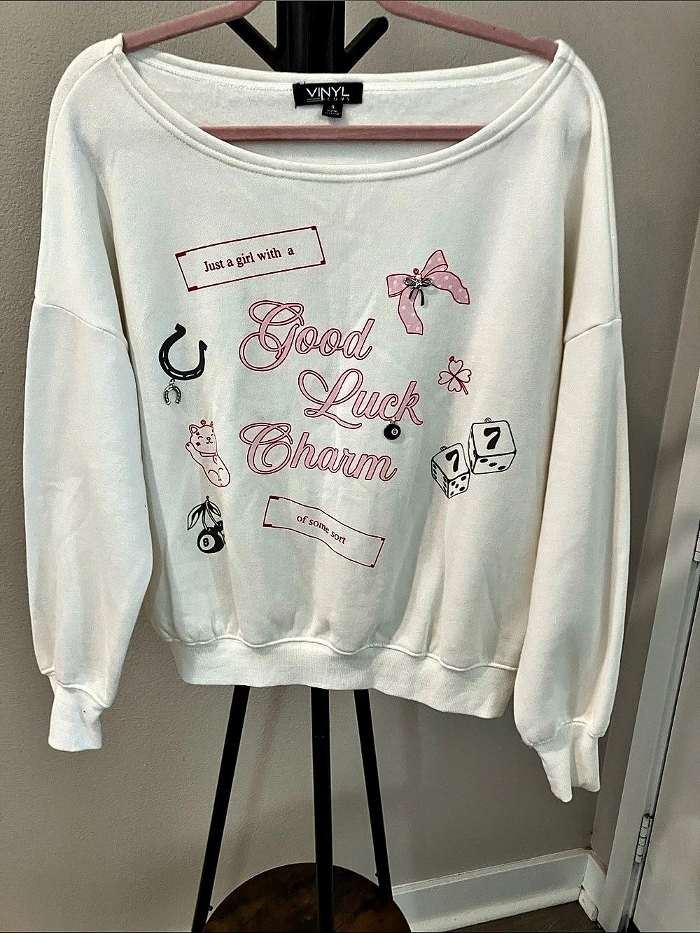 Vinyl Icons Good Luck Charm Graphic Sweatshirt Size Small